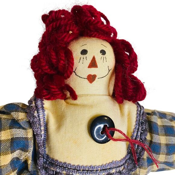 Vintage Handmade Raggedy Ann Rag Ornament Jean Denim 10 Inch - Picture 5 of 8